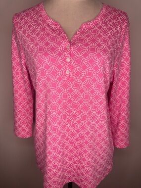 Style & Co. Pink & White Henley Long Sleeve Top